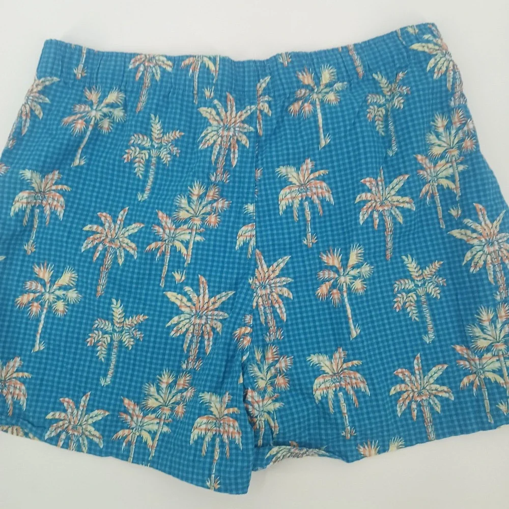 Tommy‎ Bahama Mens Blue Gingham Palm Tree Print Cotton Boxer Shorts Large